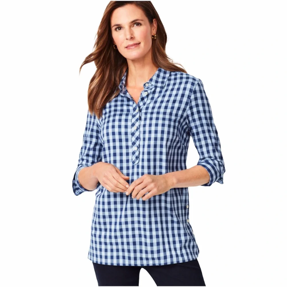 Talbots Gingham Popover Tunic Button Side Blouse - Picture 16 of 16